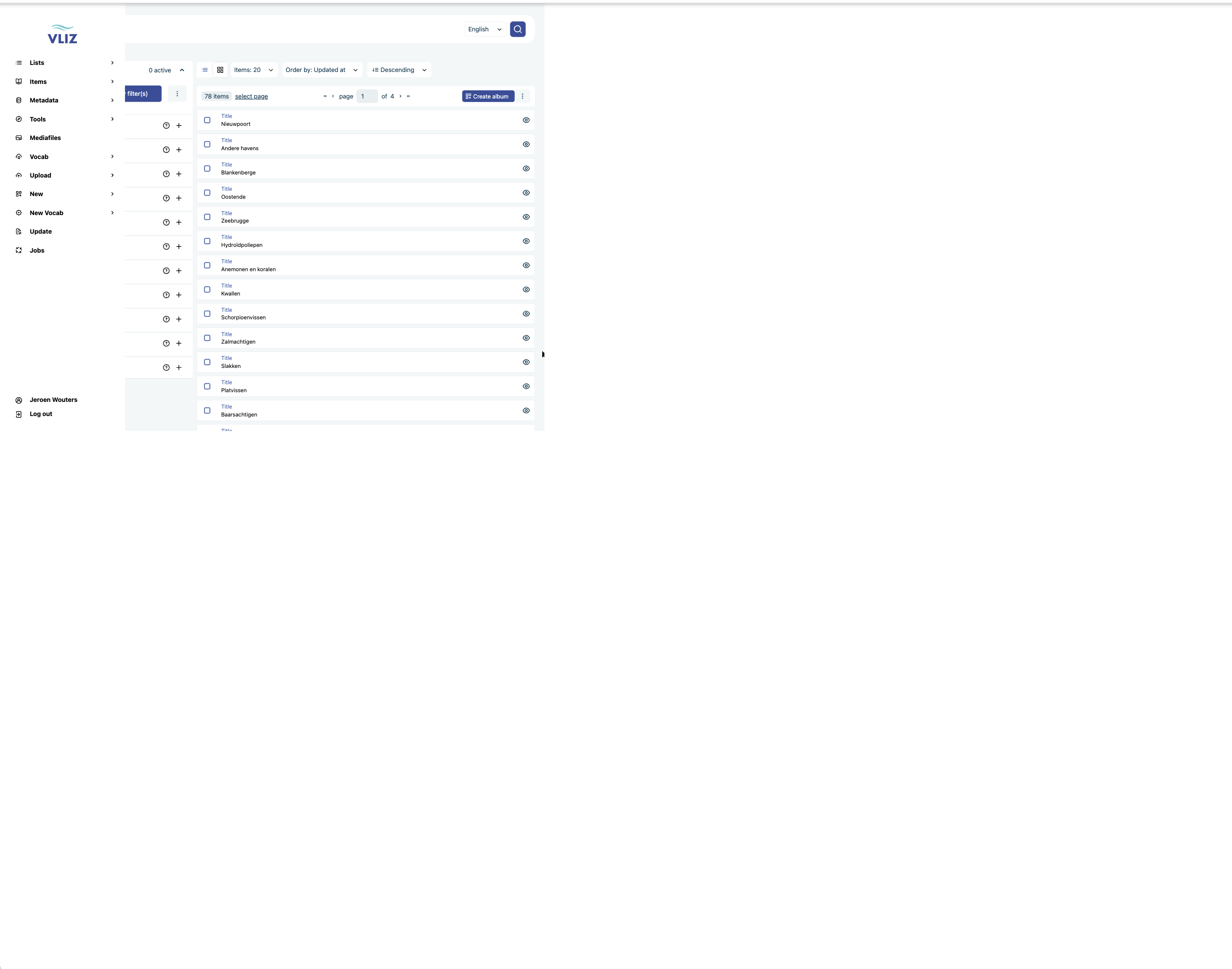 The sidebar expanded, with the Lists group open