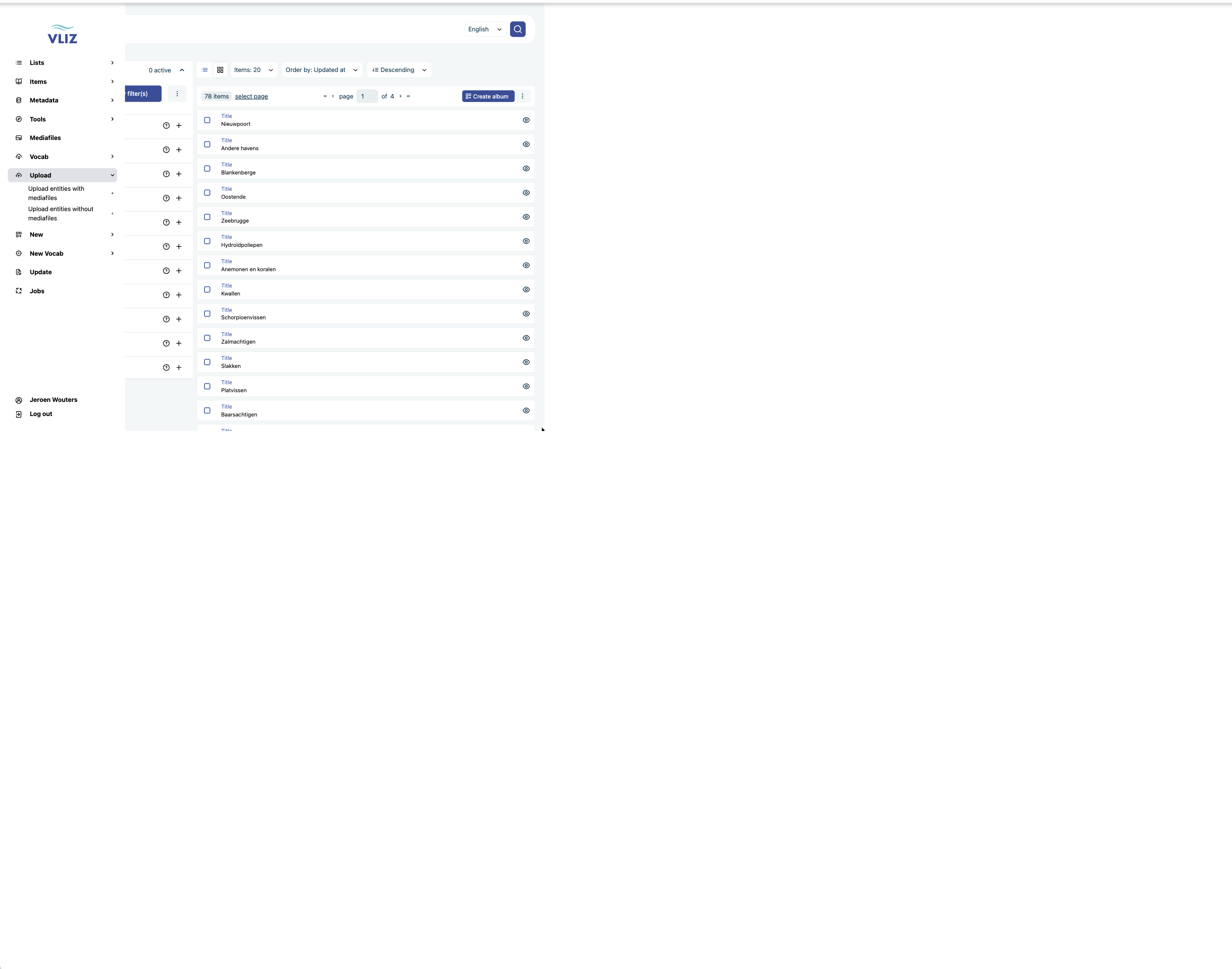 The sidebar with the Upload group open, showing both upload entries